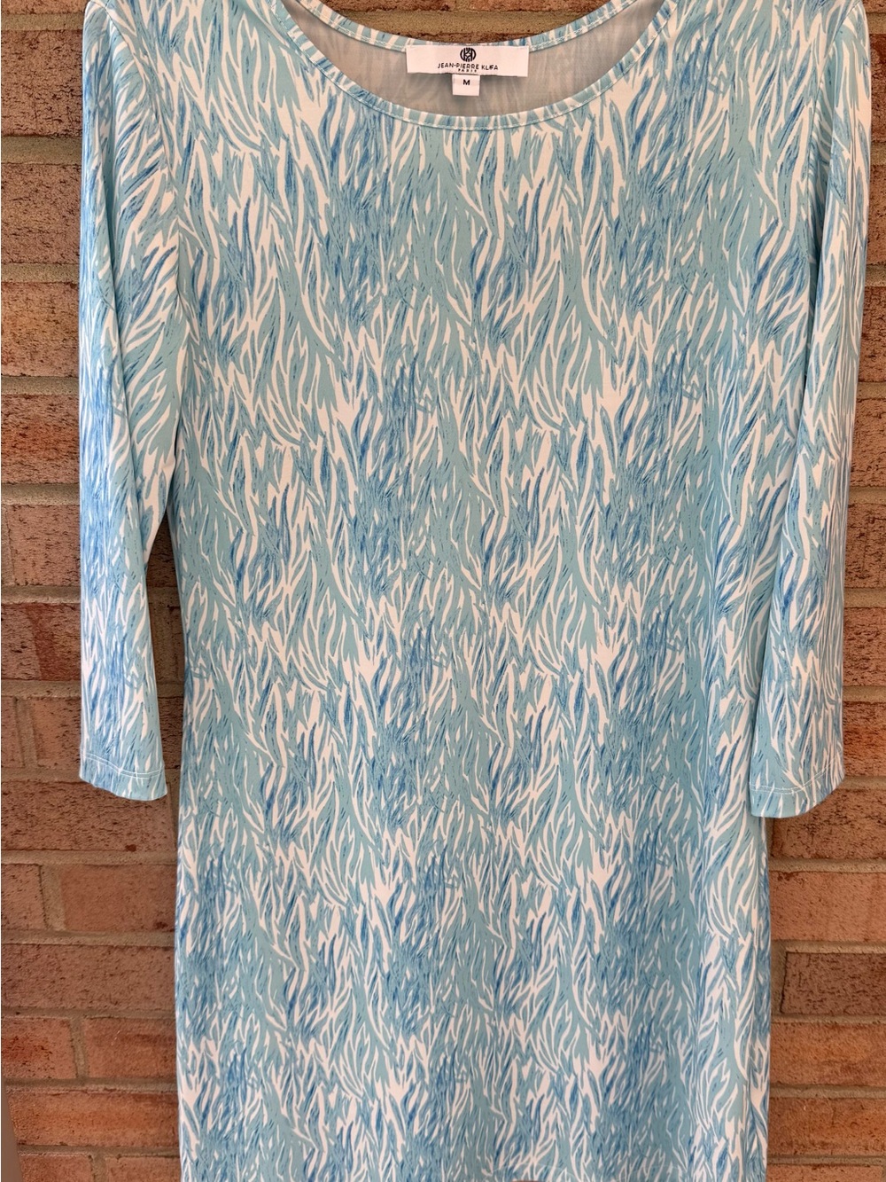 Jean Pierre Light Blue and White Patterned Long Sleeve Dress